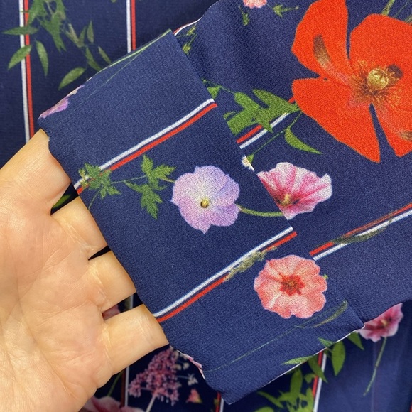 Ted Baker Blue Hedgerow Floral Stripe Wrap Dress - Picture 7 of 7